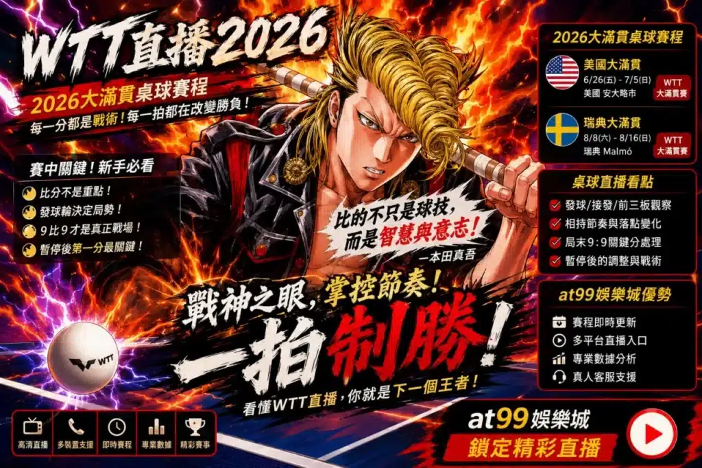 2026 WTT直播攻略,WTT直播與大滿貫桌球賽程一次掌握